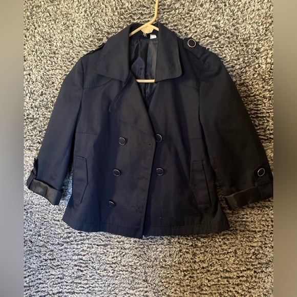 HM Women’s Navy Blue Cropped Double Breasted Blazer/Coat Size 40 - Picture 2 of 9